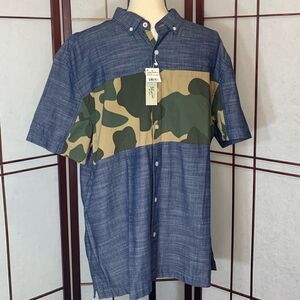 Original Penguin blue and camo short sleeve button down shirt XL